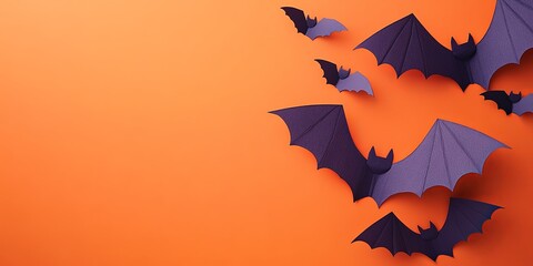 Fototapeta premium Spooky Halloween Bat Decorations on Orange