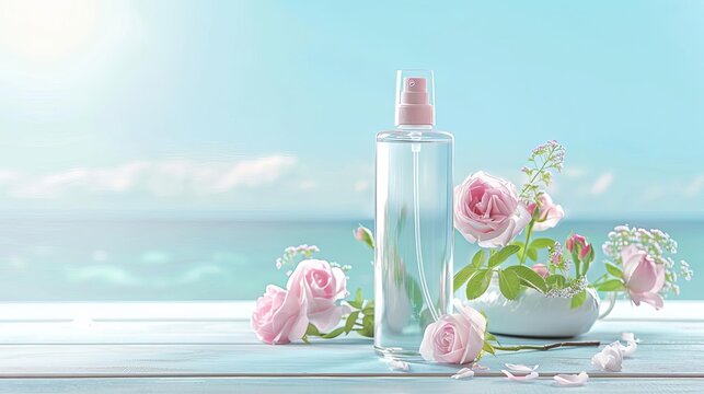 Fresh rose water in a spray bottle, Hydration skin, Natural and hydrating toner