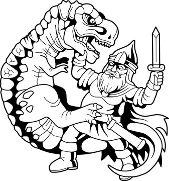 recommend clip art: brave medieval warrior fighting dragon coloring page