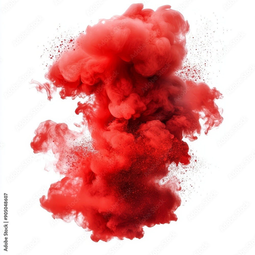 Poster an abstract red smoke explosion isolated on a transparent background.