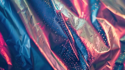 88. Rain Gear, movie style, pastel colors, metallic pattern, close-up, high contrast, shadows, vignetting,