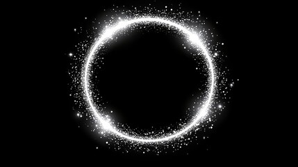 Fototapeta premium Contains a white light glow circle modern ring with glitter and bokeh effect, a magic round swirl frame with neon sparkles, a speed trail twirl with silver flare and shiny particles.