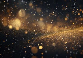 Fototapeta premium It is sparkling with glittering tails that spread out light magic confetti, forming a comet wave that has a gold surface behind it. Glittering tails glitter with golden glitter forming a shine wave,
