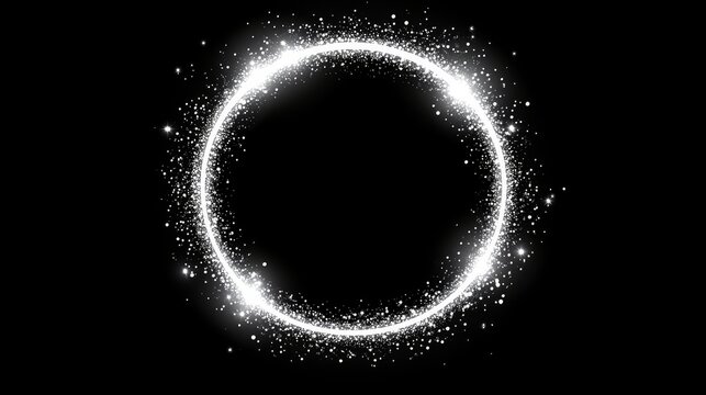 Contains a white light glow circle modern ring with glitter and bokeh effect, a magic round swirl frame with neon sparkles, a speed trail twirl with silver flare and shiny particles.