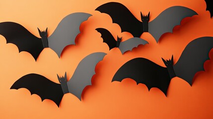 Naklejka premium Spooky Halloween Bat Decorations on Orange