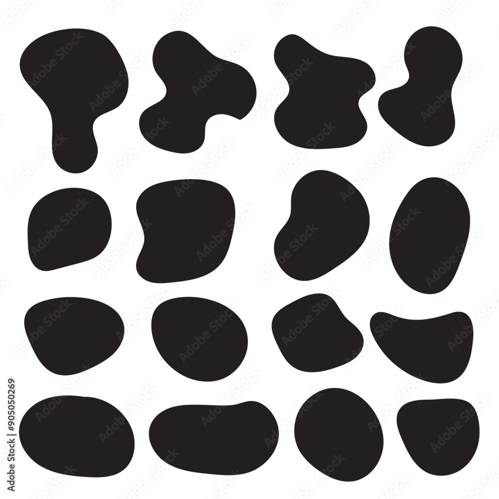 Poster set of liquid organic shapes, irregular form in vibrant style. simple freeform, asymmetric blob. ran