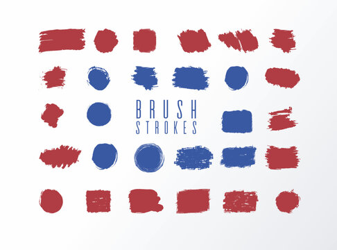 bursh stock icon blue and Dark red color and round bursh, Set vector of brush strokes to insert text. Grunge elements of design Blue color pastels in white