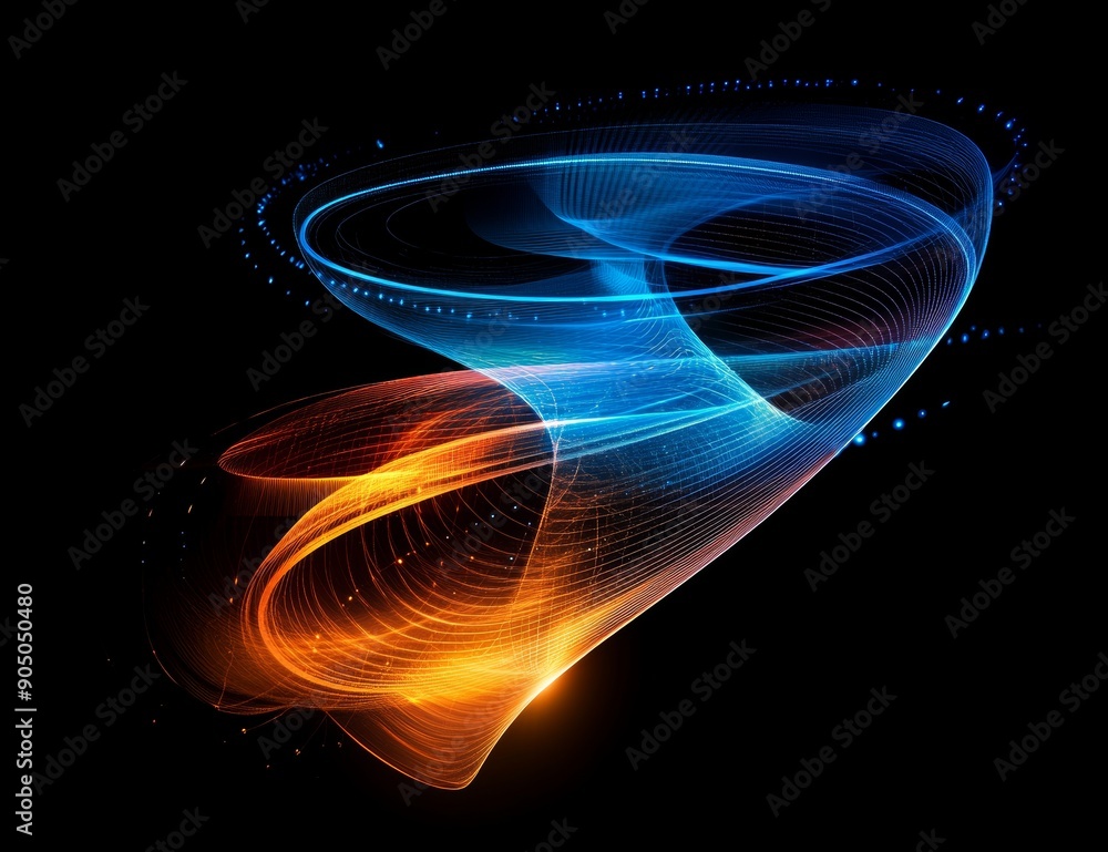 Poster Light swirls. Lens flares. Abstract rotating lines. Luminous sci-fi. Shining neon lights cosmic abstract frame. Magic round frame. Swirl trail effect.