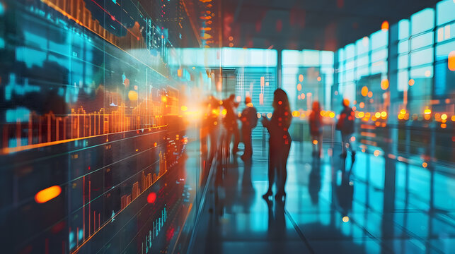 personas miran gran pantalla de datos gr&aacute;ficos