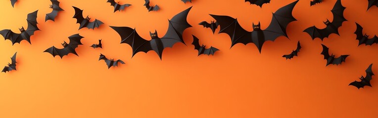 Fototapeta premium Spooky Halloween Bat Decorations on Orange