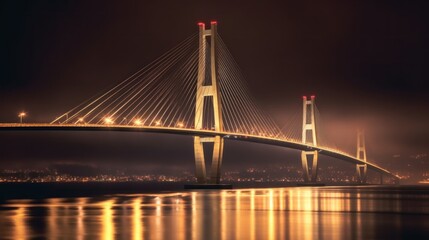 Fototapeta premium Nighttime Bridge and City Lights