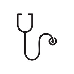  Simple black line art illustration of a stethoscope on a white background. Ideal for medical, healthcare, diagnostics, clinics, and doctor-themed visuals and apps.