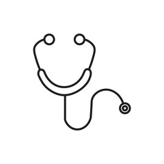  Simple black line art illustration of a stethoscope on a white background. Ideal for medical, healthcare, diagnostics, clinics, and doctor-themed visuals and apps.