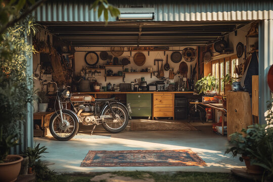 Home garage interior, luxury style
