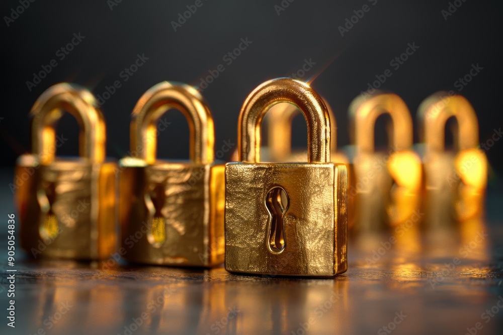 Poster rows of golden padlocks showcasing the concept of affluent security measures and protected assets.