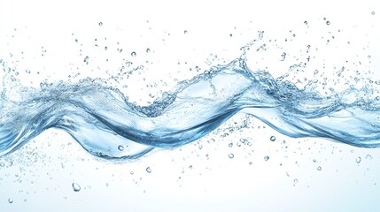 Water splashes and drops isolated on transparent background. Abstract background with blue water wave