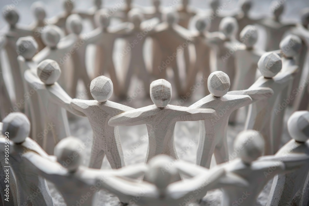 Poster a team of people standing in a circle, holding hands to symbolize unity and harmony, harmony and uni