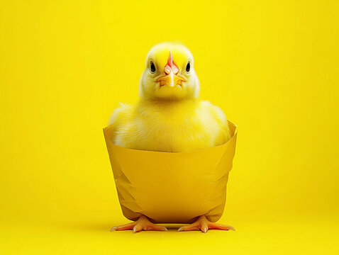 chicken in a bag on a yellow background