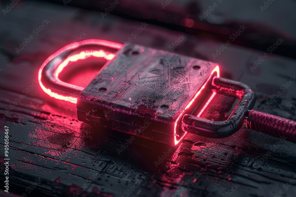 Poster ethereal padlocks with glowing circuits, floating in a digital abyss, symbolizing endless cyber prot