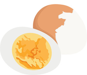 Boiled Chicken Egg with Cracked Eggshell and Sliced Isolated on White Background