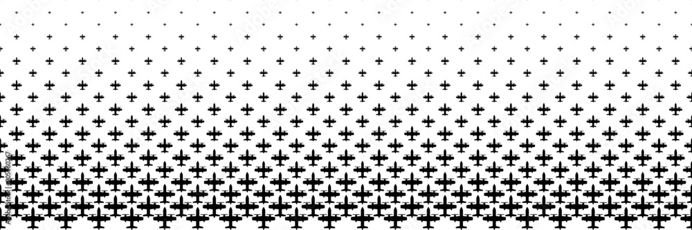 Poster horizontal black halftone of propeller plane design for pattern and background.