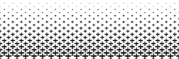 horizontal black halftone of propeller plane design for pattern and background.