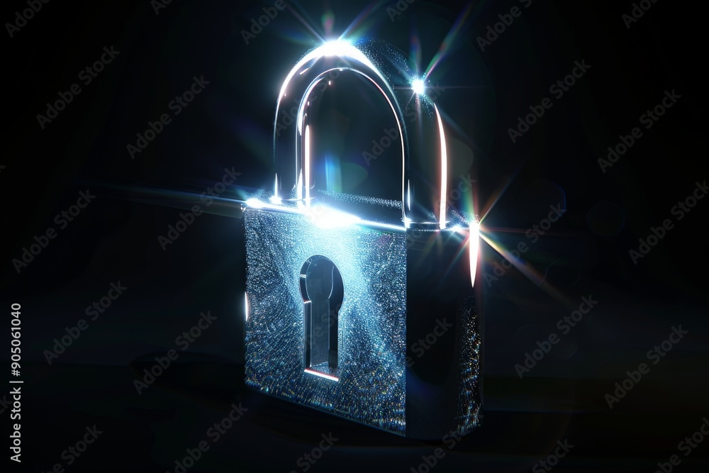 Poster illuminated padlock on a dark background with a magical glow, symbolizing mystical data protection.