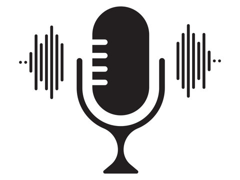 Microphone icon. Audio speech podcast mic vector symbol. Thin line microphone pictogram. Voice record mike icon in black. Vector illustration.