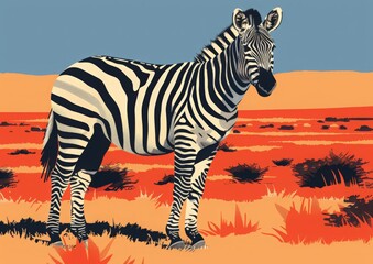 Fototapeta premium Polygonal illustration of a zebra standing in a savanna landscape