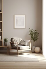 interior design of a living room in a minimalist Scandinavian style with a small chair