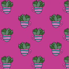 Succulent plants in flower pots cute pattern background style