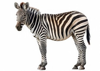 Obraz premium Digitally rendered illustration of a zebra, rendered in a polygonal style. Zebra is standing on a white background and is facing the left side of the frame