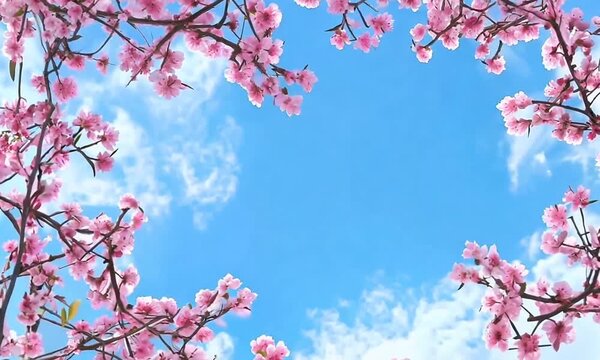 sakura blossom on blue sky background