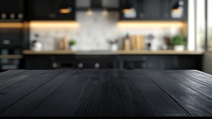 black table with clean kitchen background