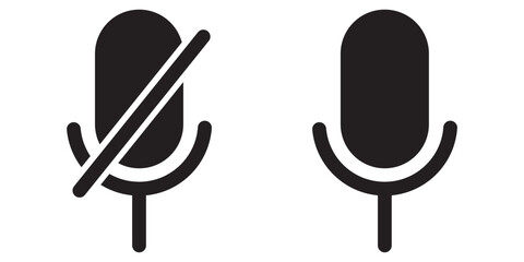 Microphone muted and unmuted icon set vector isolated on white background . Mute and unmute audio microphone icons.