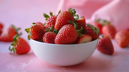 Bowl of Fresh Strawberries on Pink Background