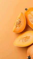 Freshly Sliced Cantaloupe Melons Arranged on Orange Background