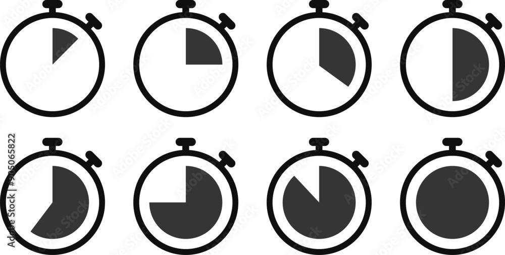 Poster timer and stopwatch icons set on transparent background. countdown symbol. vector eps 10