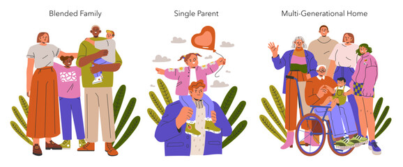 Modern Families. Flat Vector Illustration