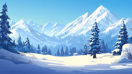 Fototapeta premium Serene Cartoon Winter Mountain Landscape