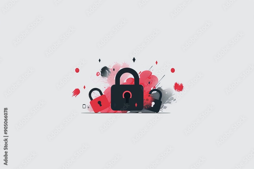 Poster vibrant digital padlock icon set against a minimalist background, representing secure access in the 