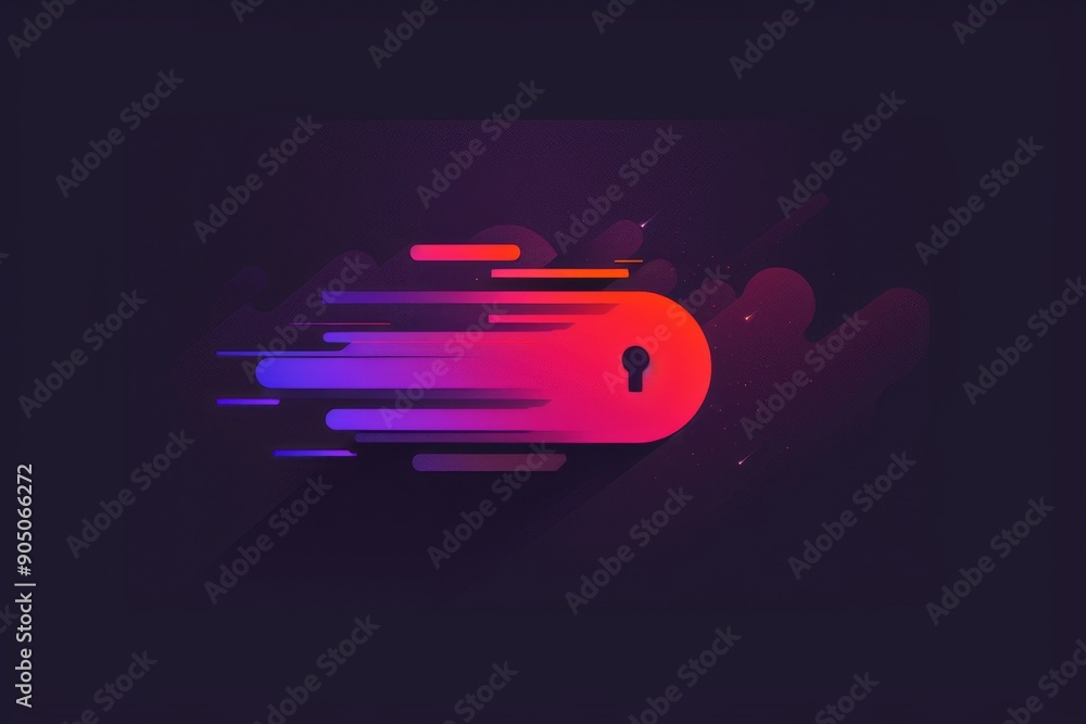 Poster speeding digital padlock in a dynamic motion blur, illustrating fast and secure digital transactions