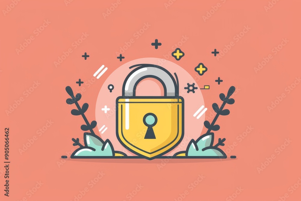 Poster simplistic padlock icon over an orange digital landscape, illustrating accessible and user-friendly 