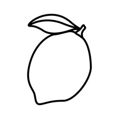 Lemon, linear drawing. Icon. Lemon linear icon with leaf. Sketch for coloring. Fresh fruit illustrations for summer banners
