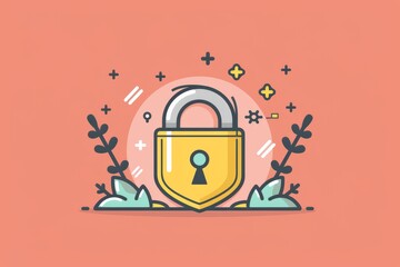 Simplistic padlock icon over an orange digital landscape, illustrating accessible and user-friendly cybersecurity solutions.