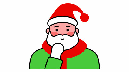 Thoughtful Christmas Santa with Hat & Scarf Vector Line Art