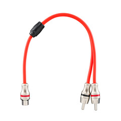 Interconnect audio, video cable. Cable in red pvc insulation. Connecting cable. Sound technology. Electronics. Isolate on white background. High quality photo