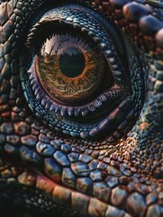 Fototapeta premium A detailed view of a lizard's eye with scales and pupils visible