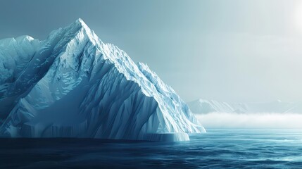 Iceberg calving style with breaking ice mass and sunlight filtering through the frozen landscape