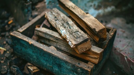 Close up of firewood box on the ground